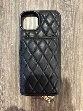 Black Quilted Leather iPhone Case with Card Pocket